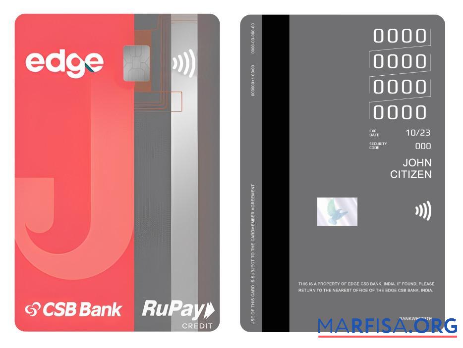 Downloadable India Edge CSB Bank RuPay credit vertical card sample